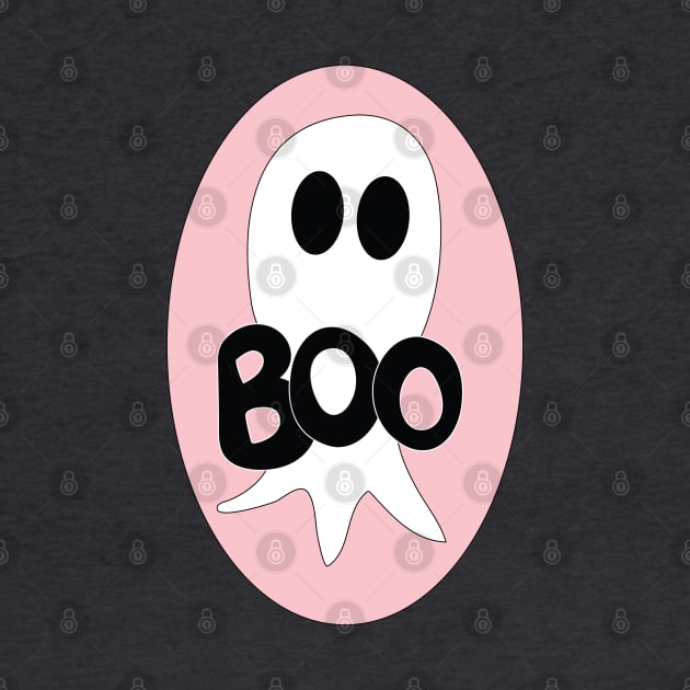 Cute Halloween ghost cartoon with BOO text by Angel Dawn Design